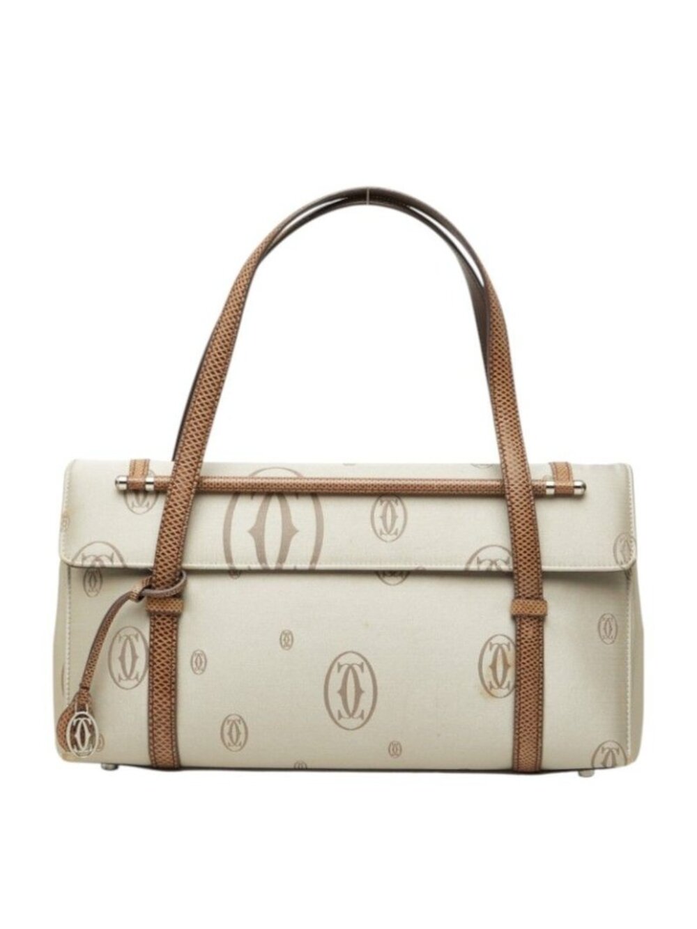 Cartier Happy Birthday Handbag Gray Brown Satin Leather